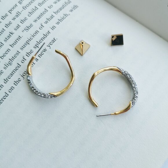 NEW Alexis Bittar Two Tone Crystal Pave Hoop Earring - Picture 4 of 4